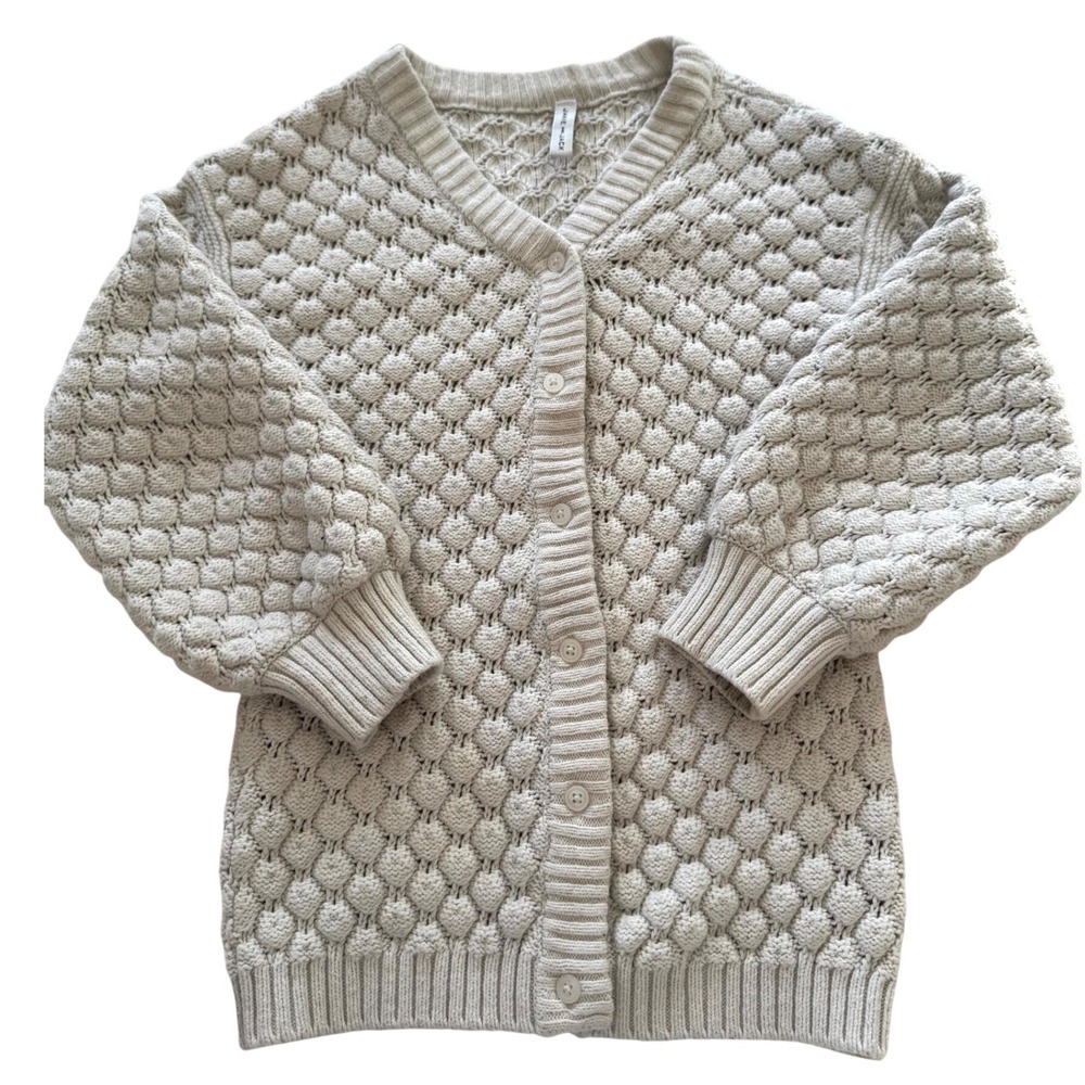 Jane and Jack Chunky Knit Cardigan Sweater Girls Size 6 Cream Cotton Wool